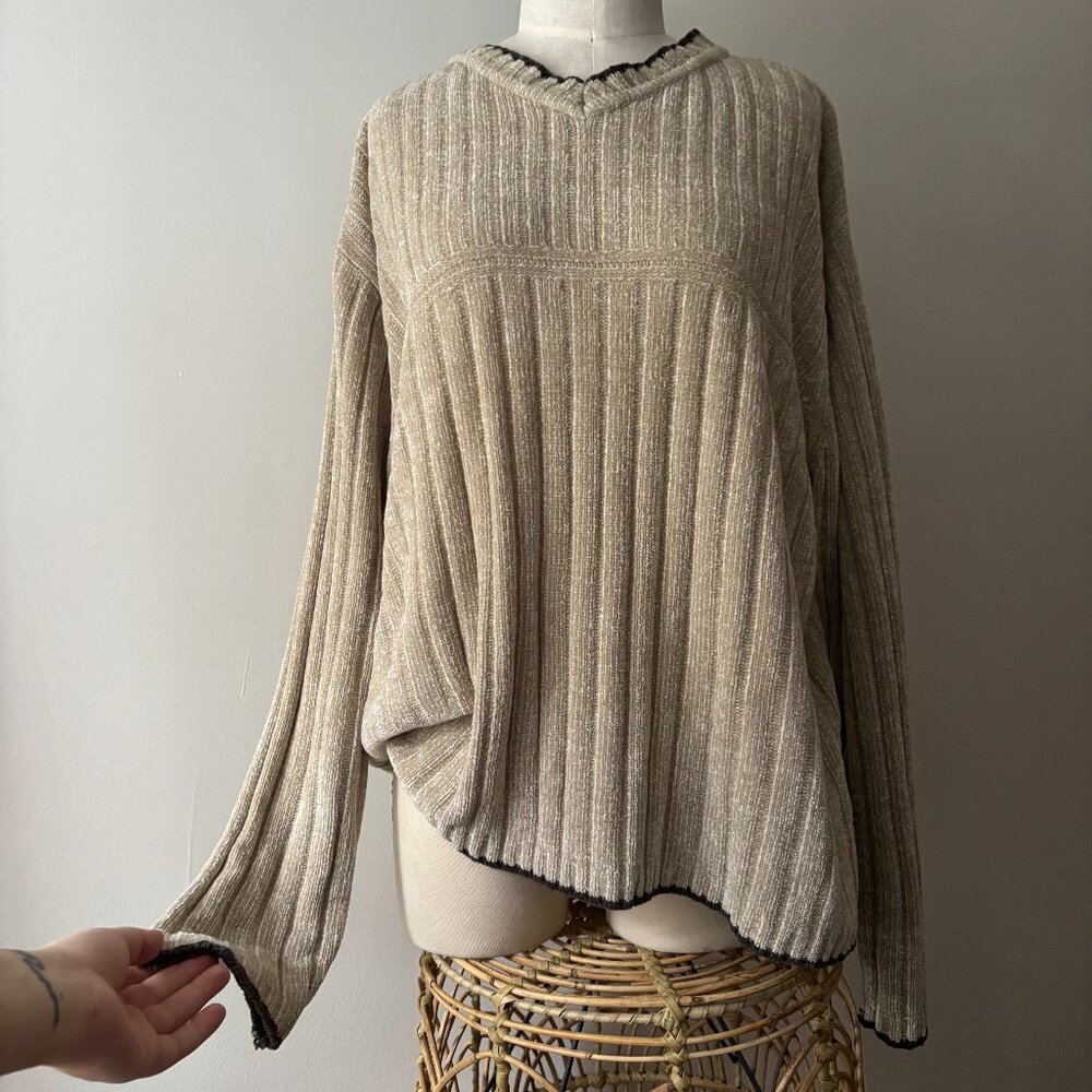 SALE 1990s Soft Chenille Sweater | Vintage Boxy Beige Knit - Picture 1 of 5